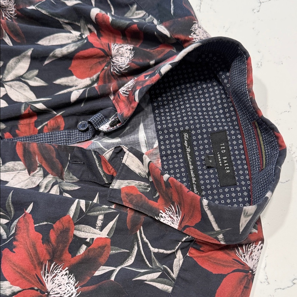 Ted Baker Navy Shirt with Red Floral Print